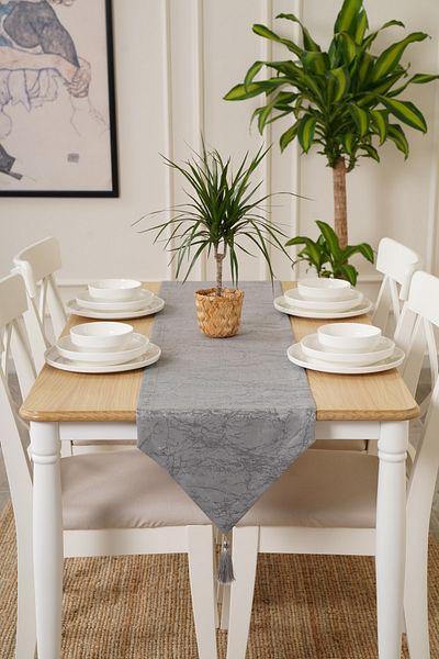 TOSHE 35cm X 225cm Gray Runner, Decorative Runner, Patterned Runner