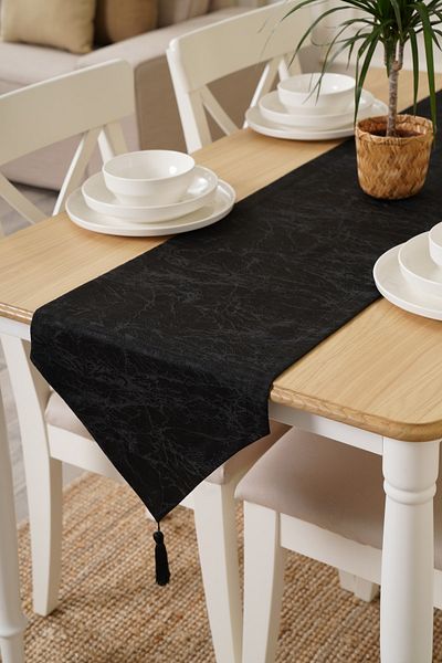 TOSHE 35cm X 180 Cm Black Runner, Decorative Runner, Patterned Runner