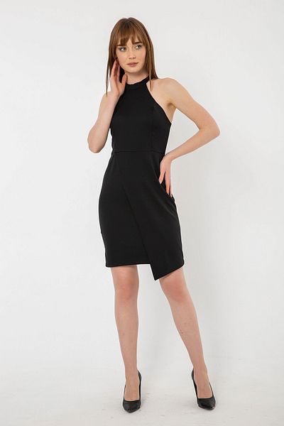 Laranor Black Crew Neck Double-breasted Dress