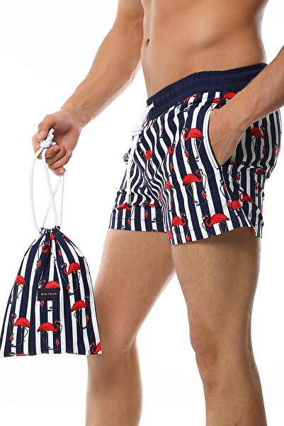 Whitefin Deniz Şortu - Striped Flamingo