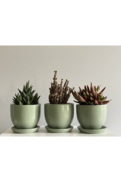 odka 3'lü Mini Saksı Seti 10cmx12cm Mint Yeşili Renk
