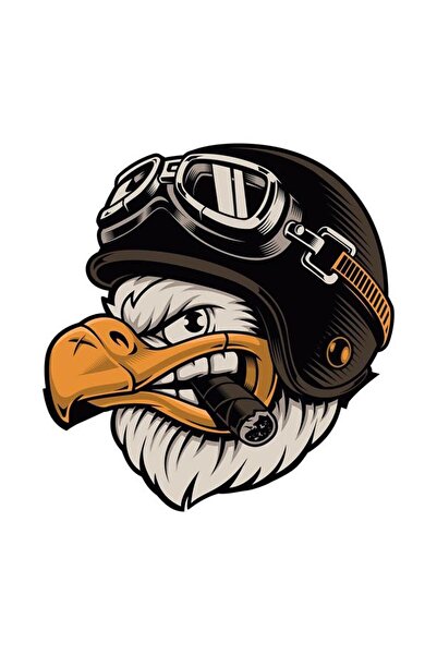 MegaSticker Kasklı Kartal 9x9 Cm Motorsiklet Kask Laptop Ve Oto Sticker