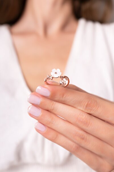 Forenza Kadın Pembe Altın Sedefli Manolya Çiçeği 925 Ayar Gümüş Yüzük