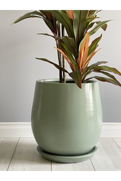 odka 10litre Armut Saksı Tabaklı Yükseklik:25cm Çap:20cm Mint Yeşili Renk