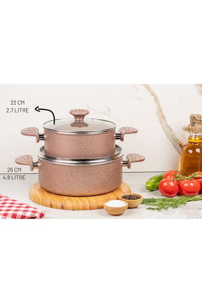 MEŞELER Granite Deep Pot Set 22-26 Cm Rose