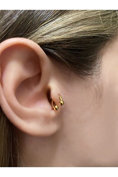 Okkostore Cerrahi Çelik Kadın Gold Rengi Yarım Halka Hediyelik Tragus Kıkırda...