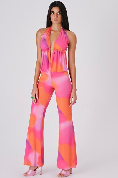 Love On Friday Bonıta Pantolon Turuncu Fuşya Desenli