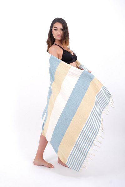 Ephemeris Metis Cotton 100x180cm Fringed Loincloth - Dawn - Yellow-blue