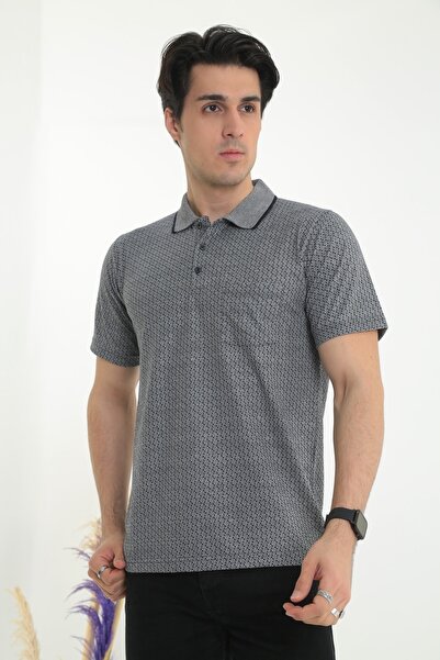 KMKkombin Baba Yakalı Cepli Desenli Model Klasik Kesim Tişört T-shirt