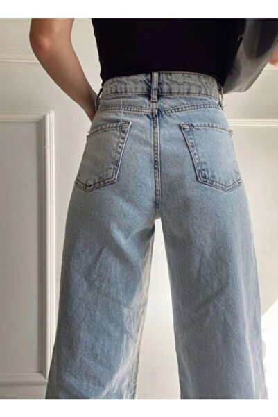 LİMABEL Dora 90's Синій Сніг Прання Салаш Палаццо Широкі Джинси Power Likra Жіночі Висока Талія Зібрані