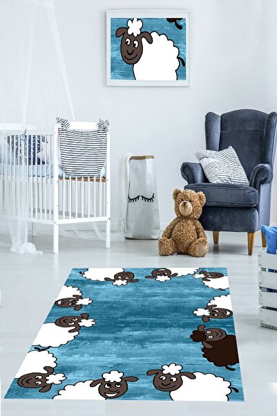 on the clouds Kuzu Koyun Desenli Dijital Baskı Yıkanabilir Kaymaz Taban Çocuk...