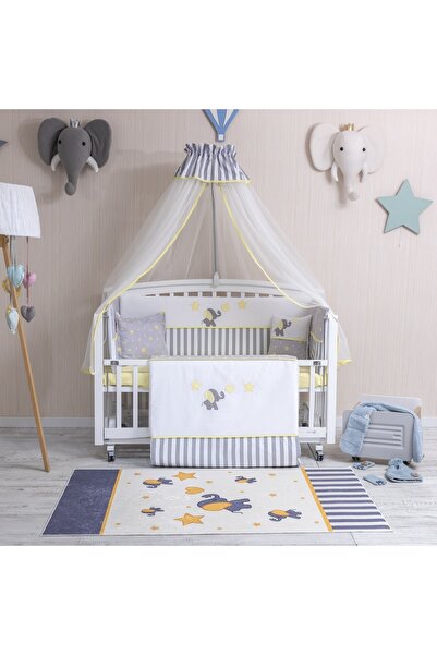 Mini Baby Aqua Sarı Cibinlikli Uyku Seti 75x130 Ölçü