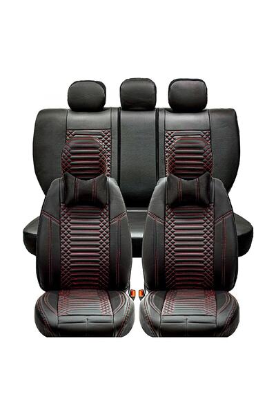 ACKSTORE طقم مقعد سيارة فولكس فاجن باسات B8.5 مصنوع من الجلد الفاخر - أسود/أح...