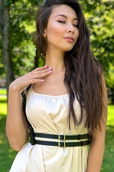 Sweet Demon Black Striped Women's Harness Corset - Adjustable Strap and Stylish Leather