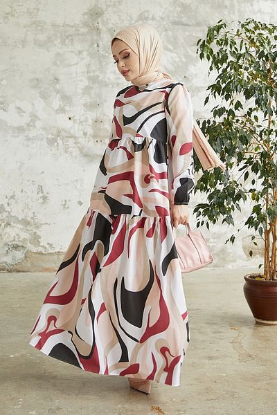 InStyle Šaty s páskem s kusovým vzorem Delya - klaretová červená