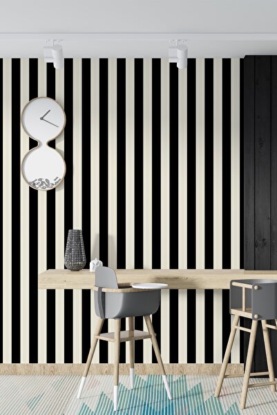 ASKA Kendindendesenli Siyah Beyaz Çizgili Duvar Kağıdı (5 M²) 12414-1