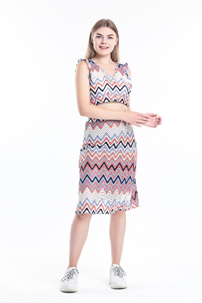 NEZZA CONCEPT Missoni Kumaş Zigzag Desen Beli Lastikli Astarlı Çan Etek