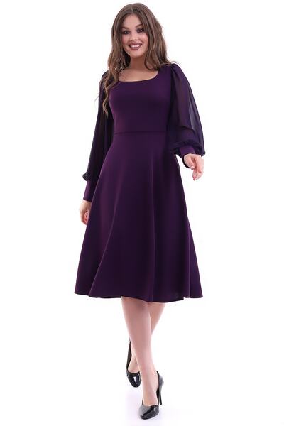 Moda MiraGül فستان ميدي برقبة دائرية