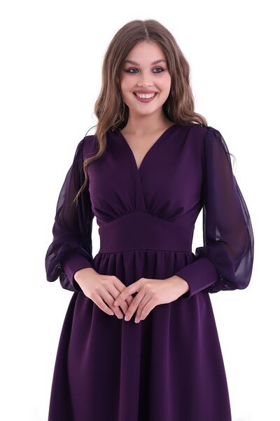 Moda MiraGül Önü Büzgülü Midi Elbise Kadın