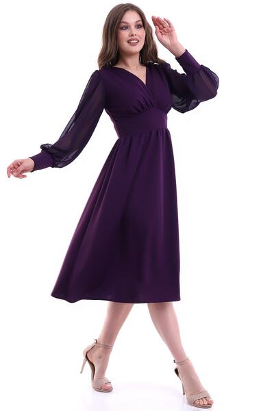 Moda MiraGül Önü Büzgülü Midi Elbise Kadın