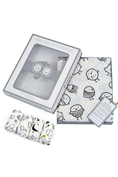 FERTELLİ بطانية قماط أطفال من الموسلين العضوي المضاد للبكتيريا مقاس 127 × 127 سم