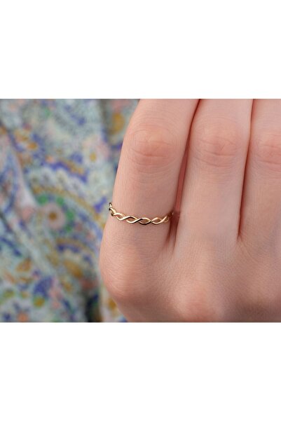 Onseva Kuyumculuk Sarı Yarım Tur Örgü Yüzük