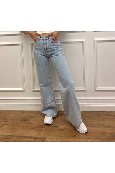 Trn JNS Linda 90's Snow Wash Blue Lycra Super ψηλόμεσο φαρδύ τζιν παντελόνι Palazzo