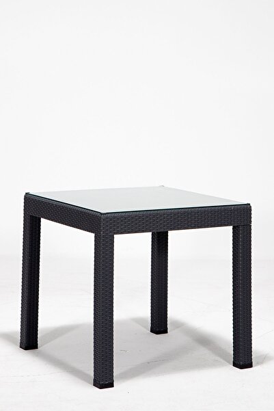 SANDALİE Rattan 80x80 Camlı Antrasit Masa - Bahçe&balkon&teras