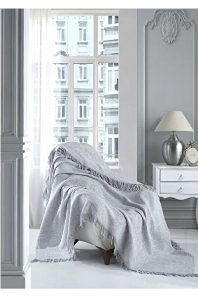 Nasır Home %100 Pamuklu Lüks Keten Koltuk Ve Çekyat Örtüsü - Gri Rengi - 180 X 220 -çift Taraflı Kullanılabilir