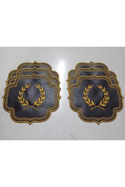 HİFA قاعدة أكواب باللون الأسود والذهبي (6 قطع)