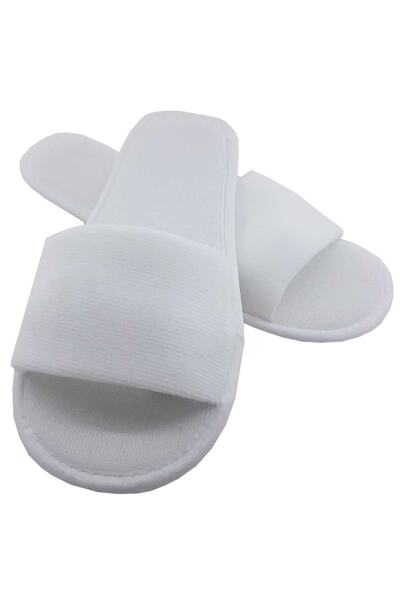 PRİVATE 10 Pairs Open Front Non-Slip Sole Double Layer Towel White Hotel Slippers Disposable Disposable