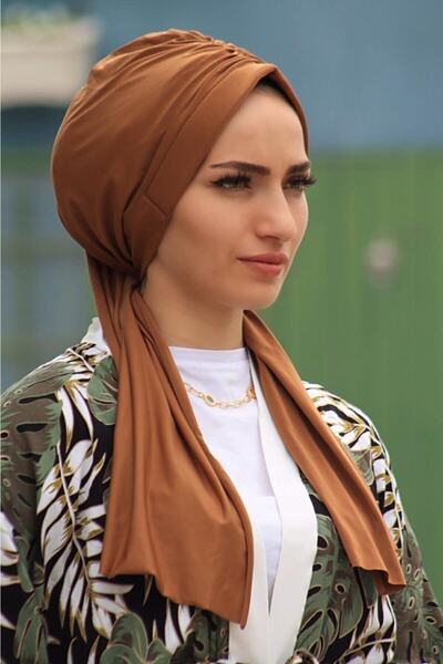 Amisos Bone Şal Hazır Tesettür Giyim Tasarım Bone Caremel - Özel Tasarım- Yeni Model Tesettür Giyim