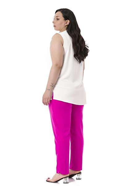 DISENTIS MODEST Plus Size Fuchsia Trousers with Elastic Waist and Side Zipper and Slits on the Leg