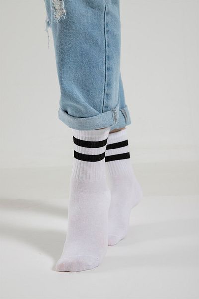Önder 6 Συσκευασίες Unisex Λευκές και Μαύρες ριγέ κάλτσες τένις