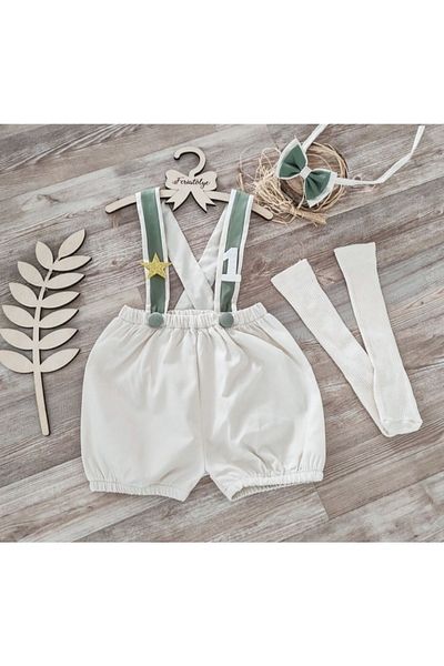 Feriatolye Cream Mold Green Baby Boy Salopette Birthday Outfit