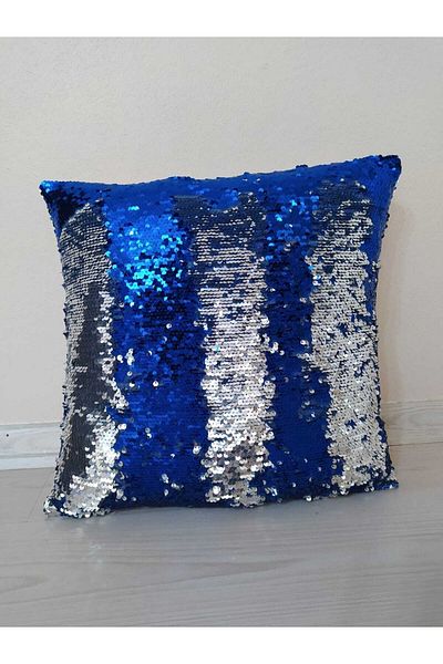 YILMAZHOME Sequin Sequined Throw Pillow Cover - (Sax Blue-Silver)