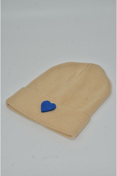mottomia New Year/Valentine's Day Special Collection Light Brown Color Unisex Beret with Blue Heart Figure