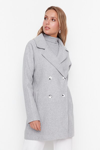 Trendyol Collection Szürke gyapjú kasmír kabát TWOAW21KB0017