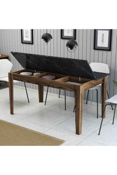 Variant Mobilya Variant Milan Yemek Masası - Ceviz / Siyah Mermer