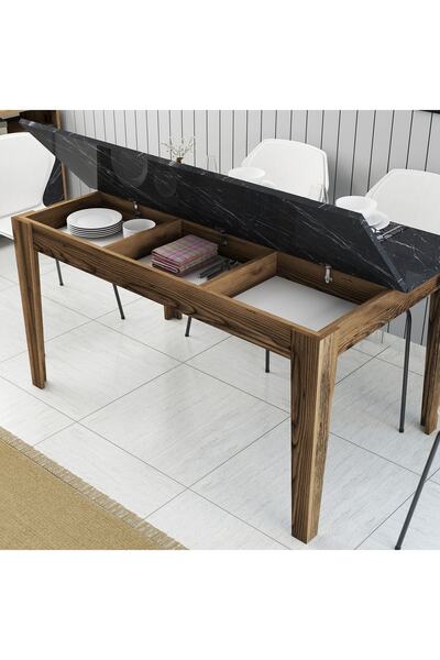 Variant Mobilya Variant Milan Yemek Masası - Ceviz / Siyah Mermer