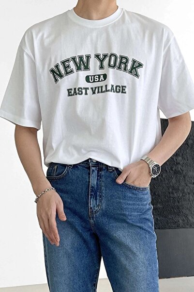 MODAGEN Ανδρικό μπλουζάκι New York Printed White Oversize