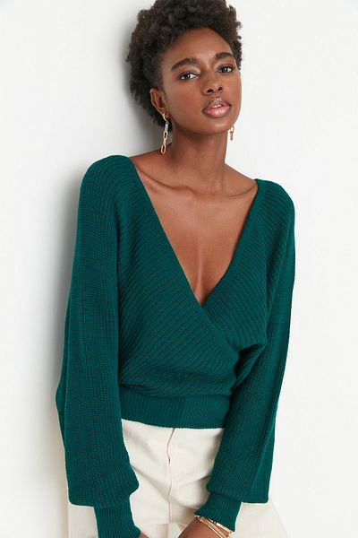 Trendyol Collection Smaragdgrüner zweireihiger Strickpullover TWOAW21KZ1277