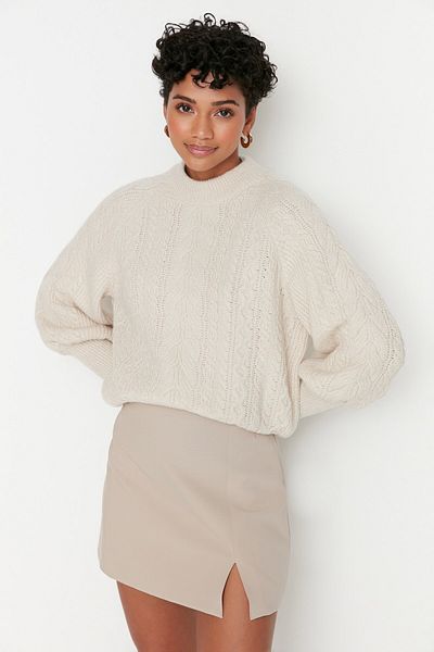 Trendyol Collection Steinweicher, strukturierter Zopfpullover aus Haar TWOAW21KZ0109