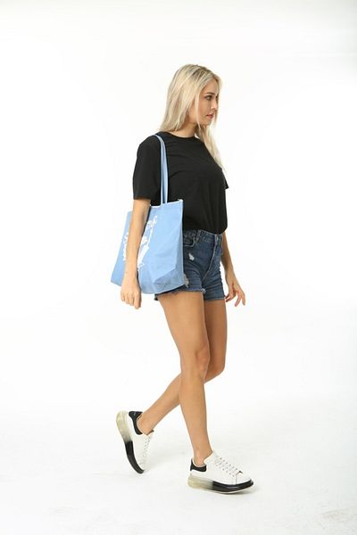 Serkan Çanta Bez Çanta Atölyesi Beach Bag Summer Beach Bag Printed Turquoise 46x33x14