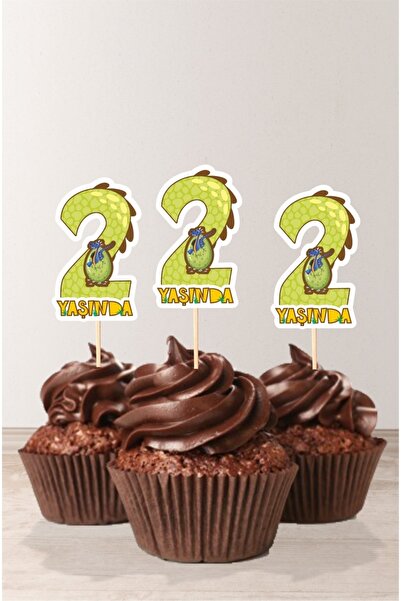 neşeli günlerim Dinosaur Themed * 2 (TWO) Years Old Cupcake Ornament '10'