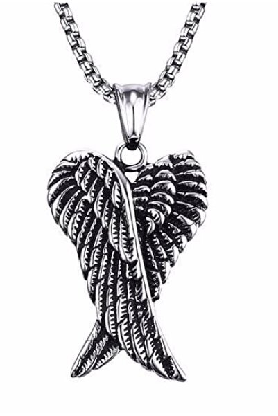 Herşey Nota Gotik Vintage Çift Melek Kanatları Paslanmaz Çelik Kolye