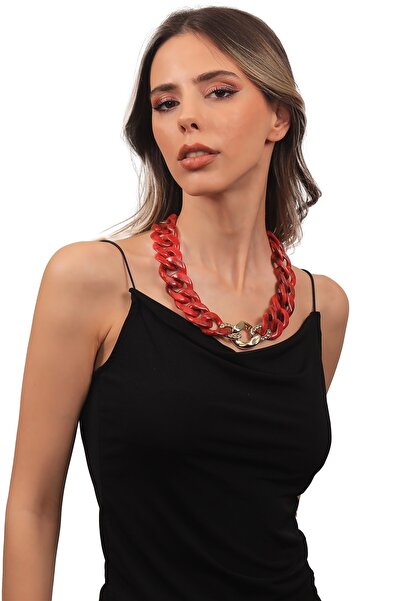 LABALABA Women's Thick Chain Formed Red Resin Necklace