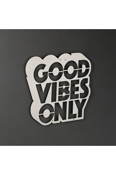 Colorfull Worlds Decor de perete din metal „Good Vibes Only”, interior modern pentru casă și birou