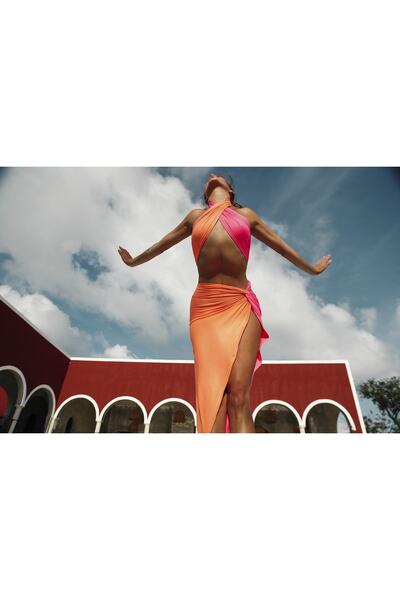 ELAF BEACHWEAR No Limit Orangepink Color Transitional Pareo Skirt Shawl Set