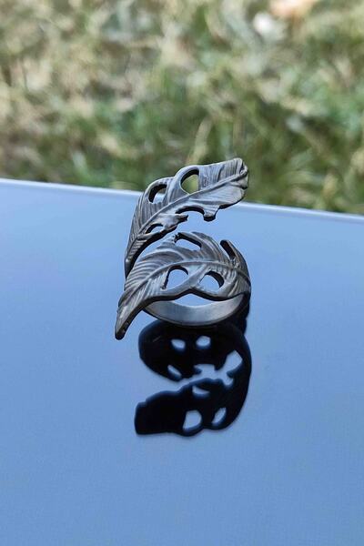 TREND COLLECTİON نموذج ورقة ملفوفة خاتم نسائي أسود قابل للتعديل